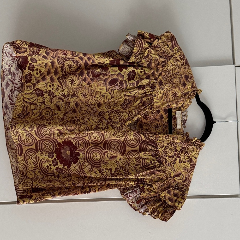 Ulla Johnson Floral Blouse in Brown and Yellow